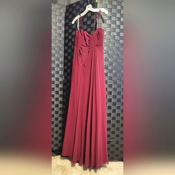 David's Bridal Burgundy Spaghetti Strap Bridesmaid's Dress - AD0403 - Picture 2 of 3